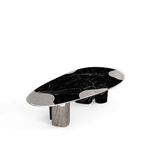 Ophelia nero marquina marble and silver Dining Table