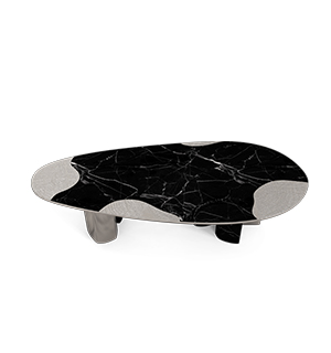 Ophelia nero marquina marble and silver Dining Table