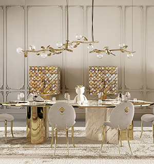 Ophelia nero marquina marble and silver Dining Table