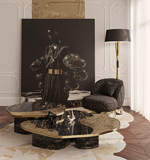 Ophelia portoro marble and black Dining Table